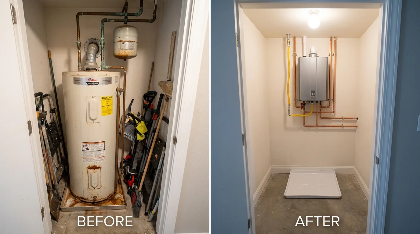 Tank water heater versus wall-mounted tankless unit comparison for Flourtown, PA homeowners