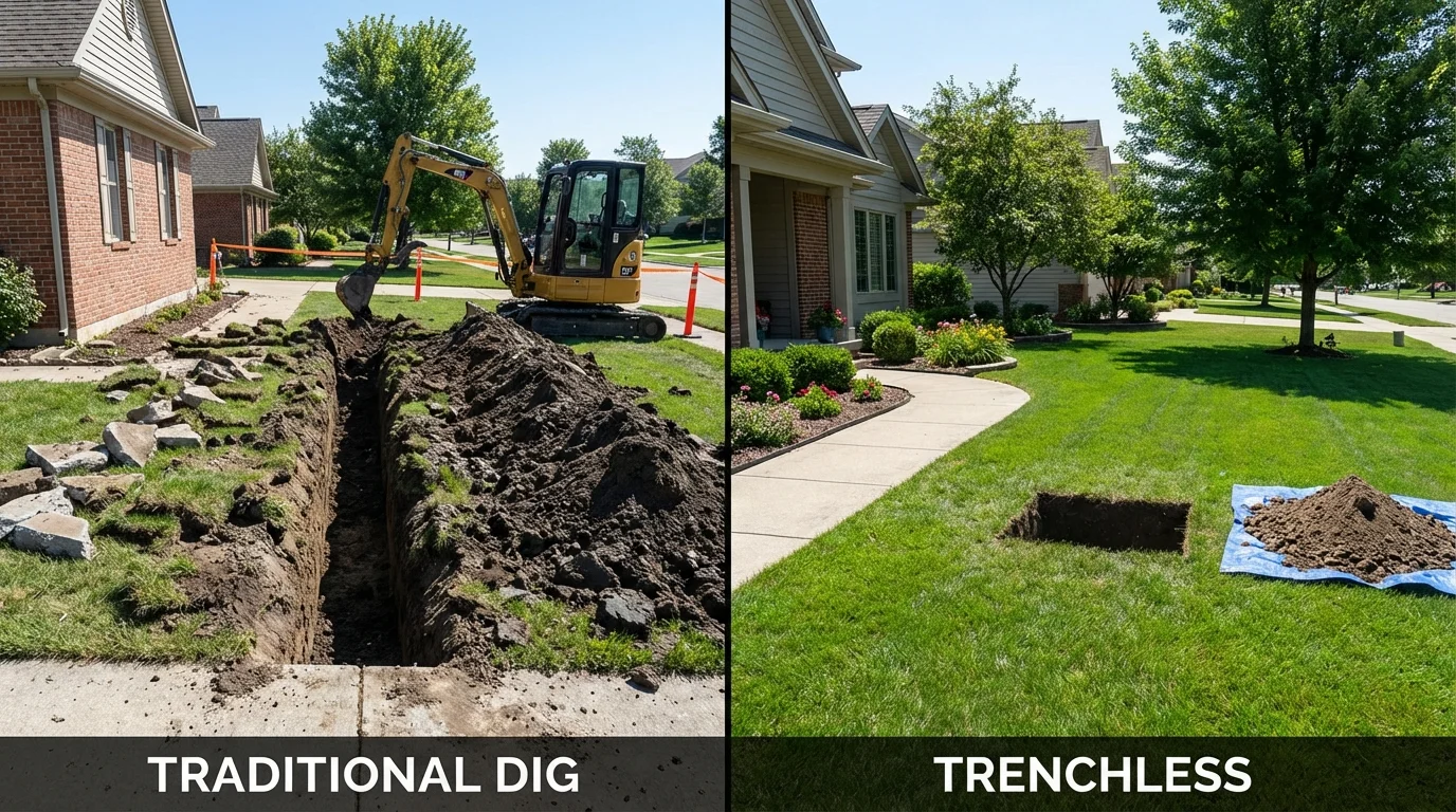Trenchless sewer repair with minimal yard damage versus traditional excavation in Flourtown, PA